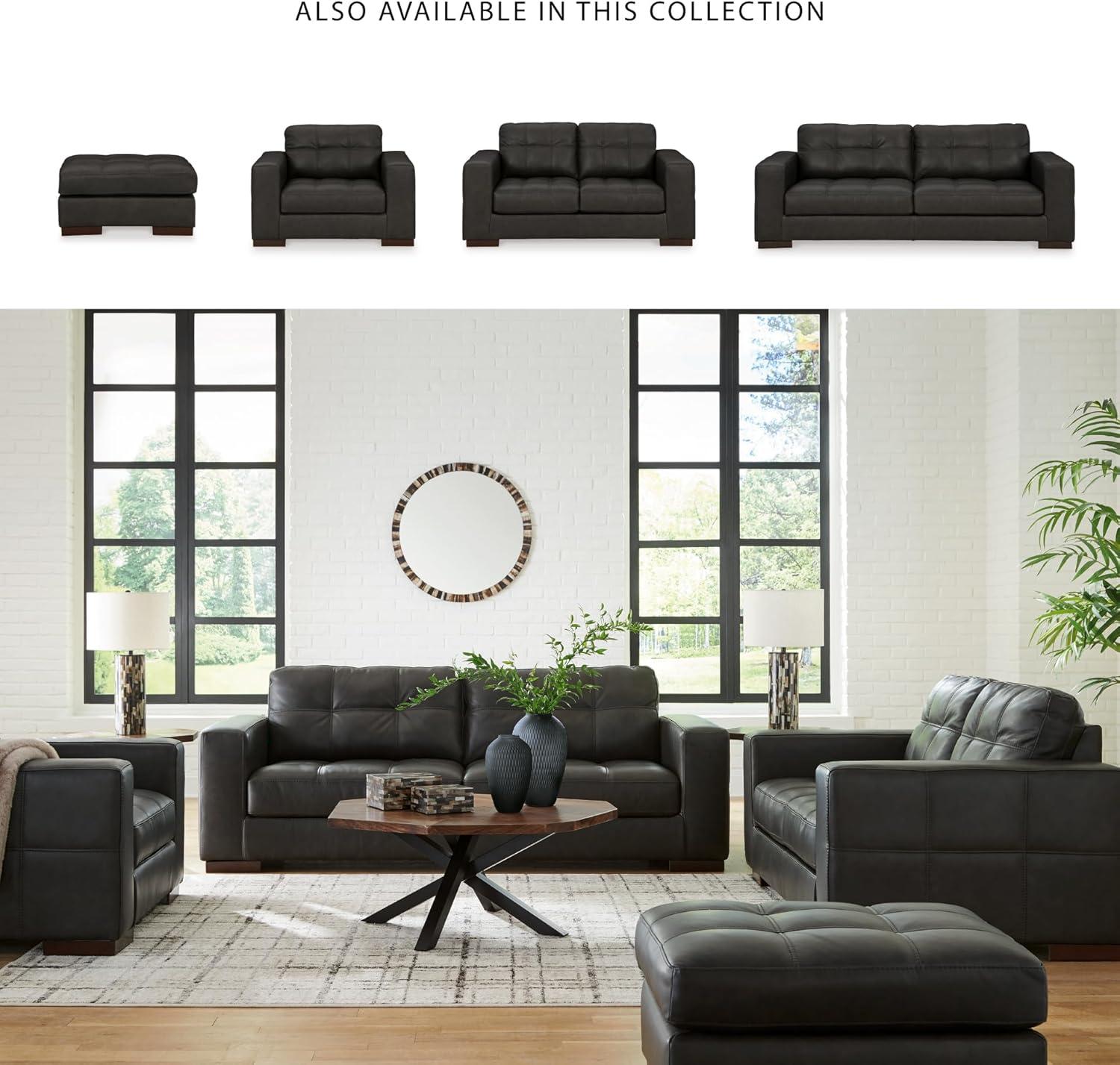 imageSignature Design by Ashley Luigi Contemporary Firmly Cushioned Leather Tufted Rectangular Ottoman Dark BrownDark Brown