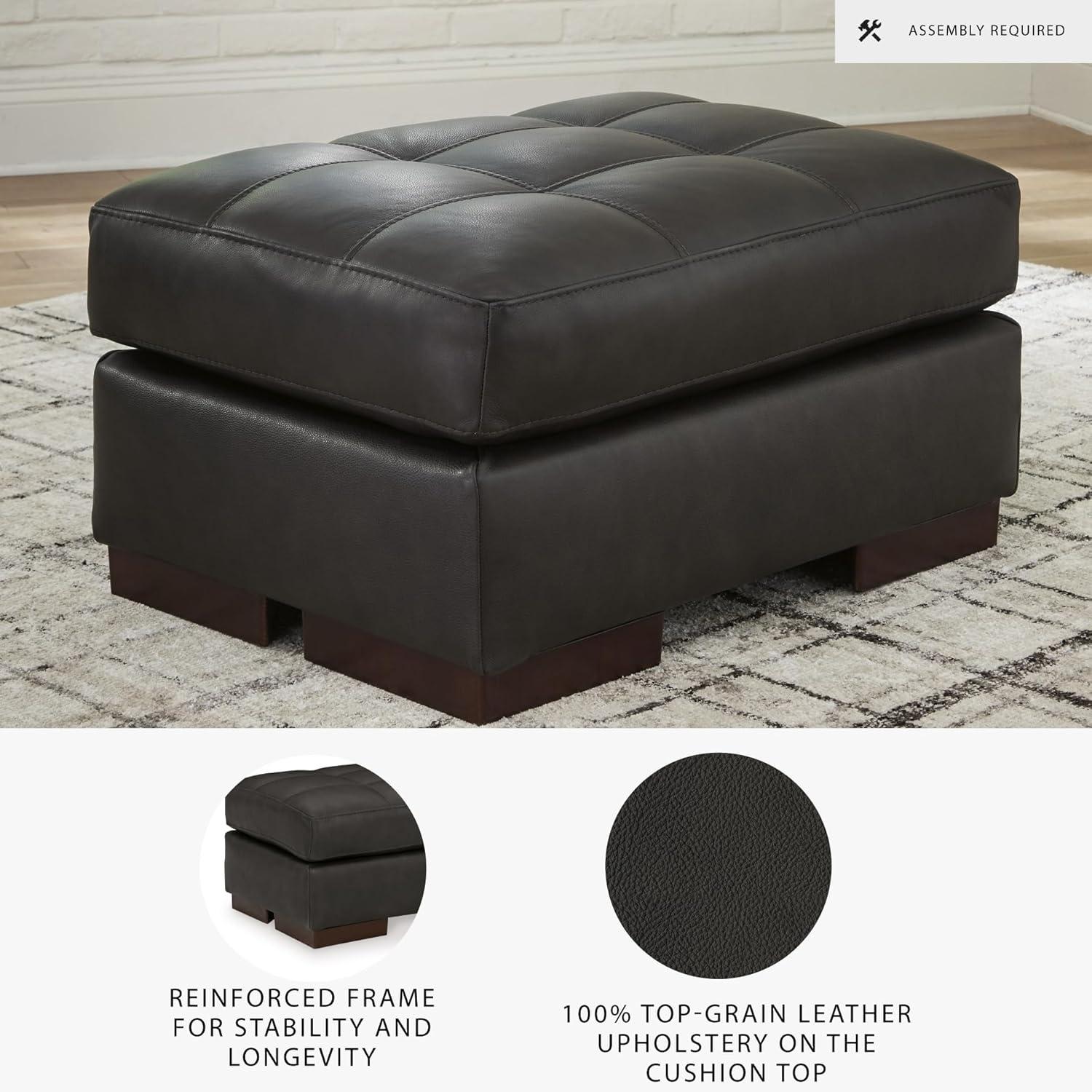 imageSignature Design by Ashley Luigi Contemporary Firmly Cushioned Leather Tufted Rectangular Ottoman Dark BrownDark Brown