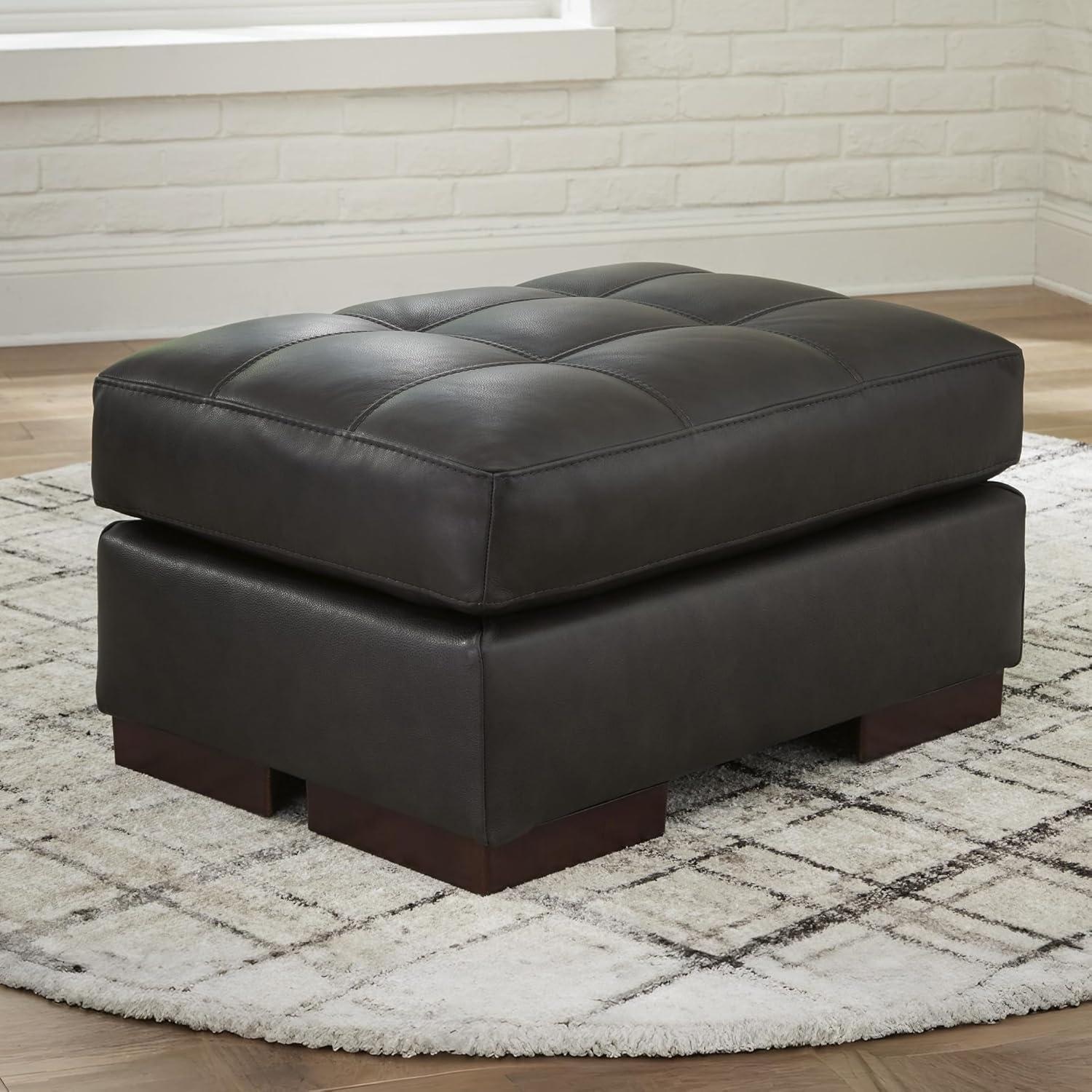 imageSignature Design by Ashley Luigi Contemporary Firmly Cushioned Leather Tufted Rectangular Ottoman Dark BrownDark Brown