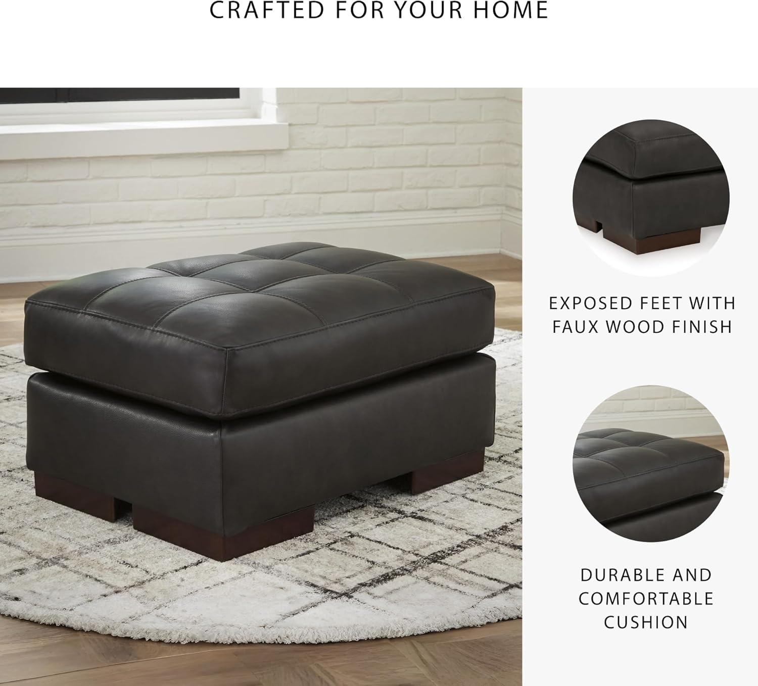 imageSignature Design by Ashley Luigi Contemporary Firmly Cushioned Leather Tufted Rectangular Ottoman Dark BrownDark Brown