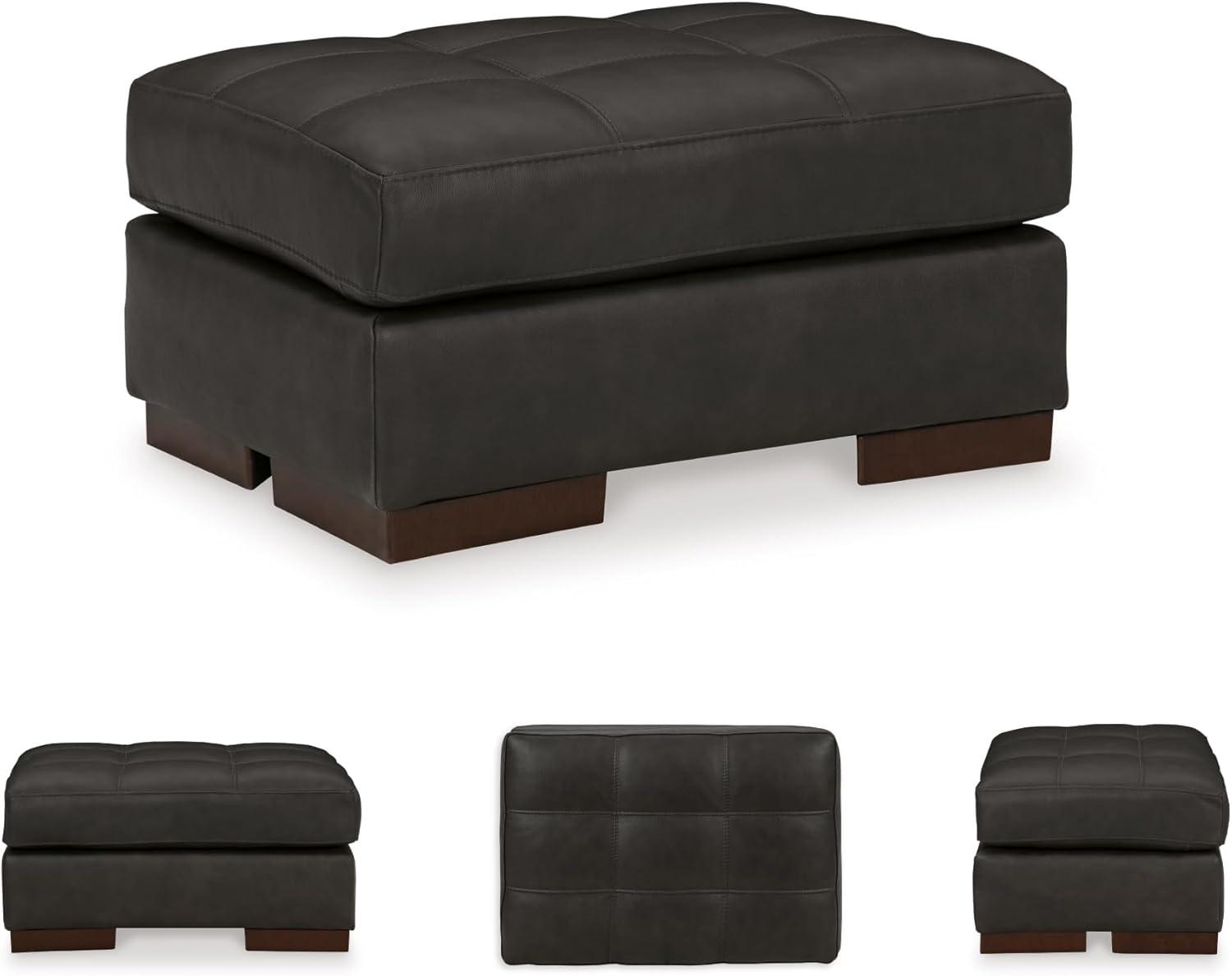 imageSignature Design by Ashley Luigi Contemporary Firmly Cushioned Leather Tufted Rectangular Ottoman Dark BrownDark Brown
