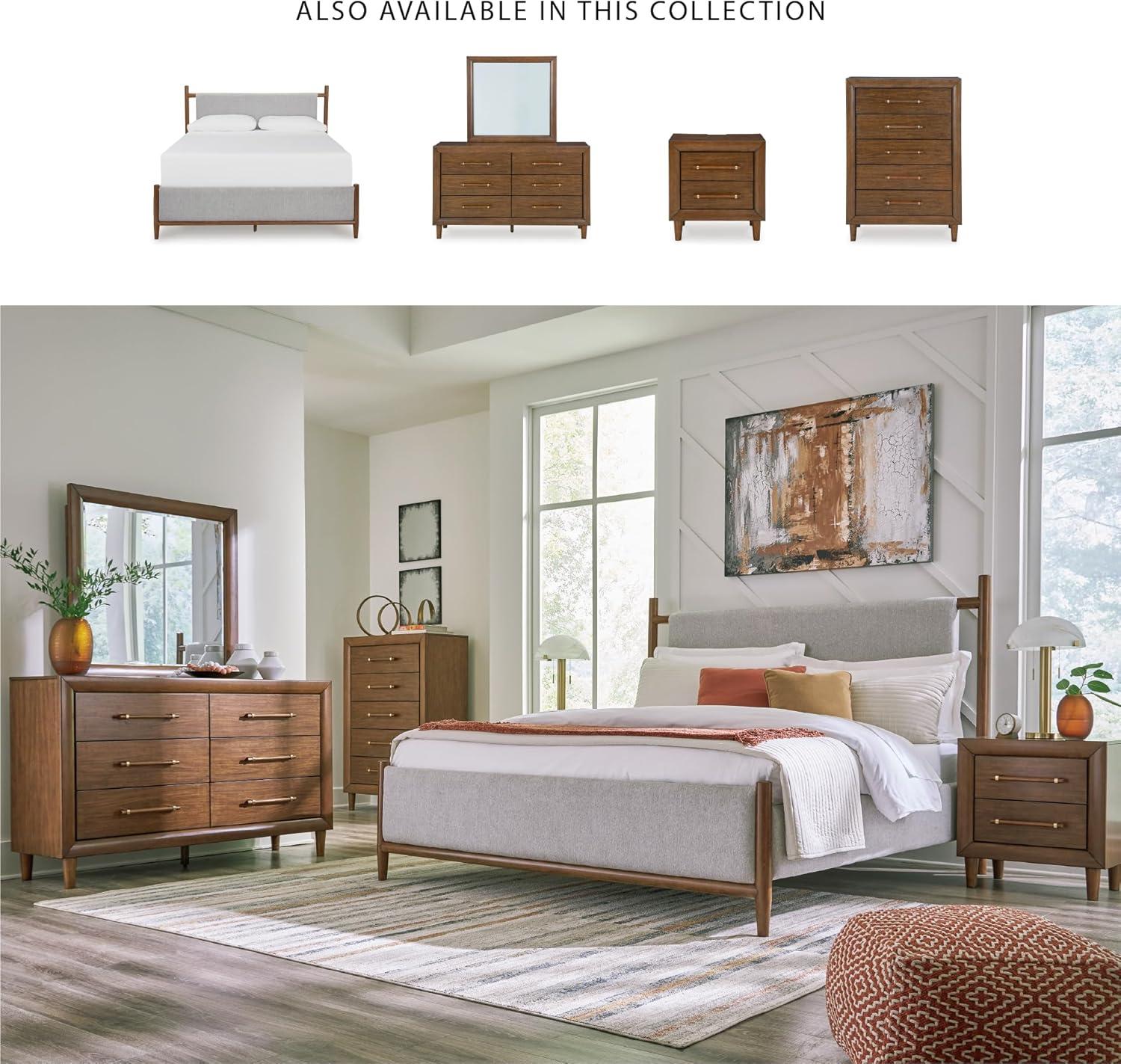 imageSignature Design by Ashley Lyncott Casual King Upholstered Bed Foundation or Box Spring Needed Light Gray ampamp Light BrownKing