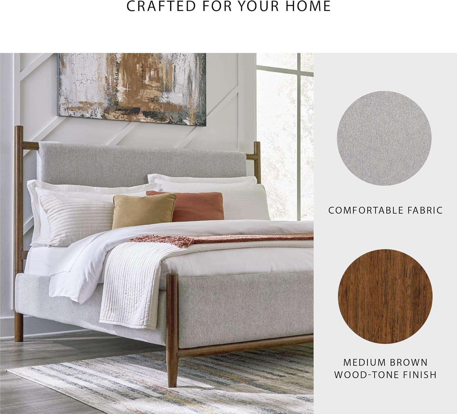 imageSignature Design by Ashley Lyncott Casual King Upholstered Bed Foundation or Box Spring Needed Light Gray ampamp Light BrownKing