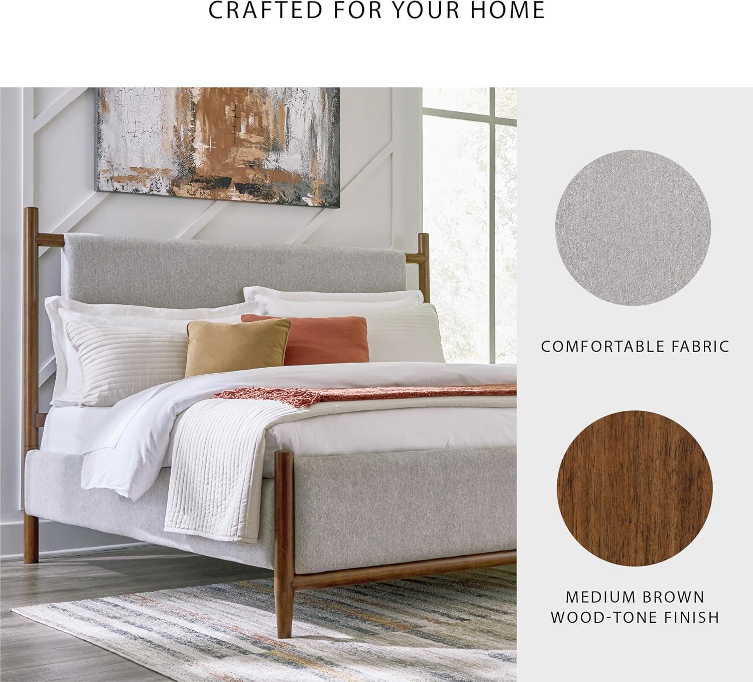 imageSignature Design by Ashley Lyncott Casual King Upholstered Bed Foundation or Box Spring Needed Light Gray ampamp Light BrownQueen