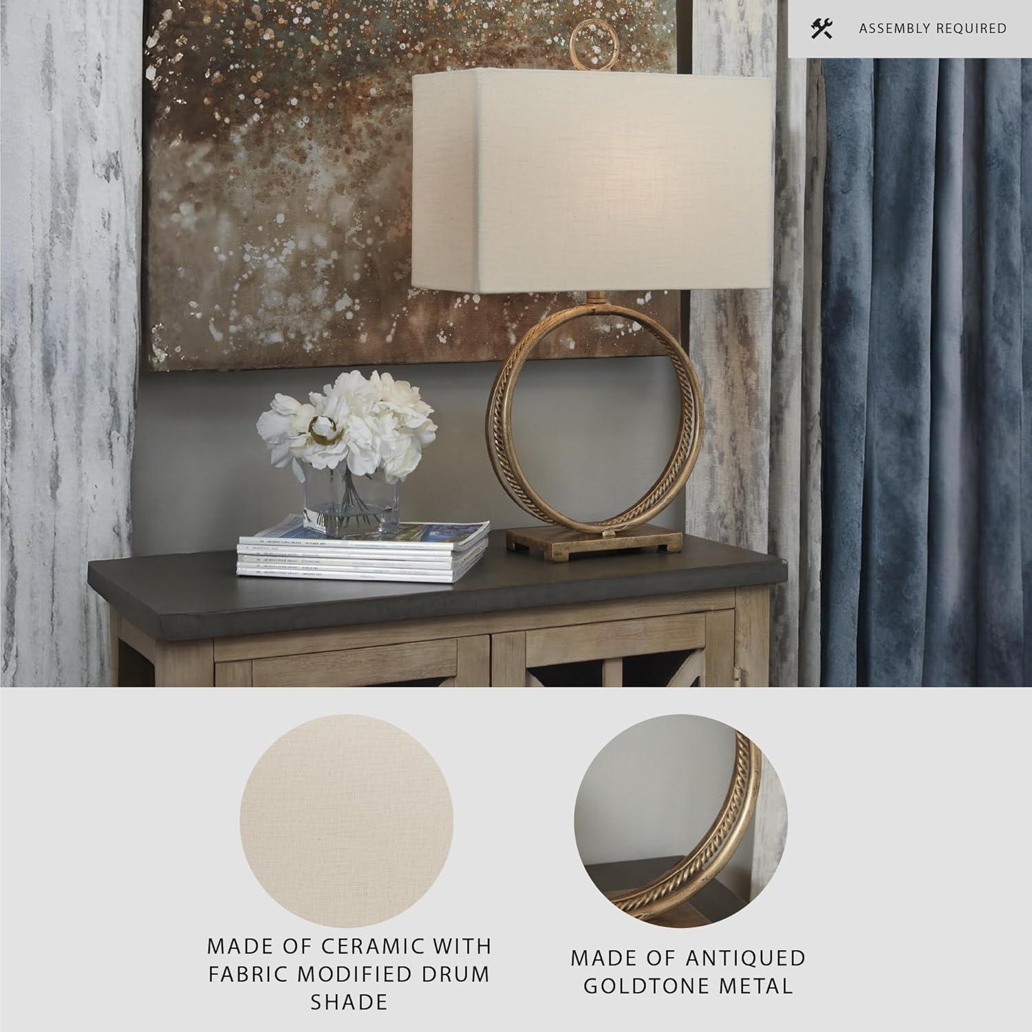 imageSignature Design by Ashley Mahala Traditional 28quot Braided Metal Round Single Table Lamp 3Way Switch UL Listed Rectangular Shade Antique Gold Finish