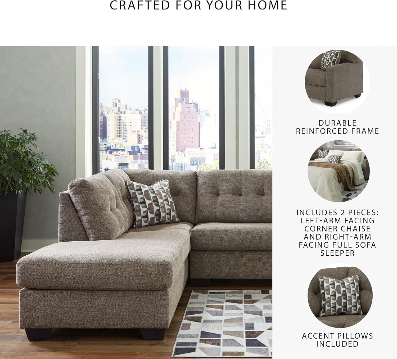 imageSignature Design by Ashley Mahoney Casual LShaped Tufted 2Piece Sectional with Chaise Loose Seat Cushions and 2 Accent Pillows BeigeBrown