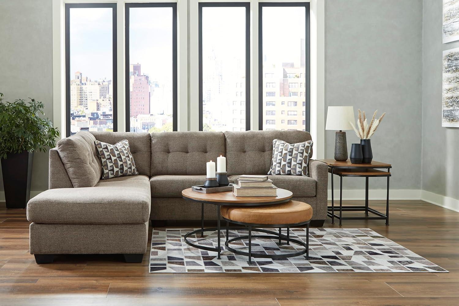 imageSignature Design by Ashley Mahoney Casual LShaped Tufted 2Piece Sectional with Chaise Loose Seat Cushions and 2 Accent Pillows BeigeBrown
