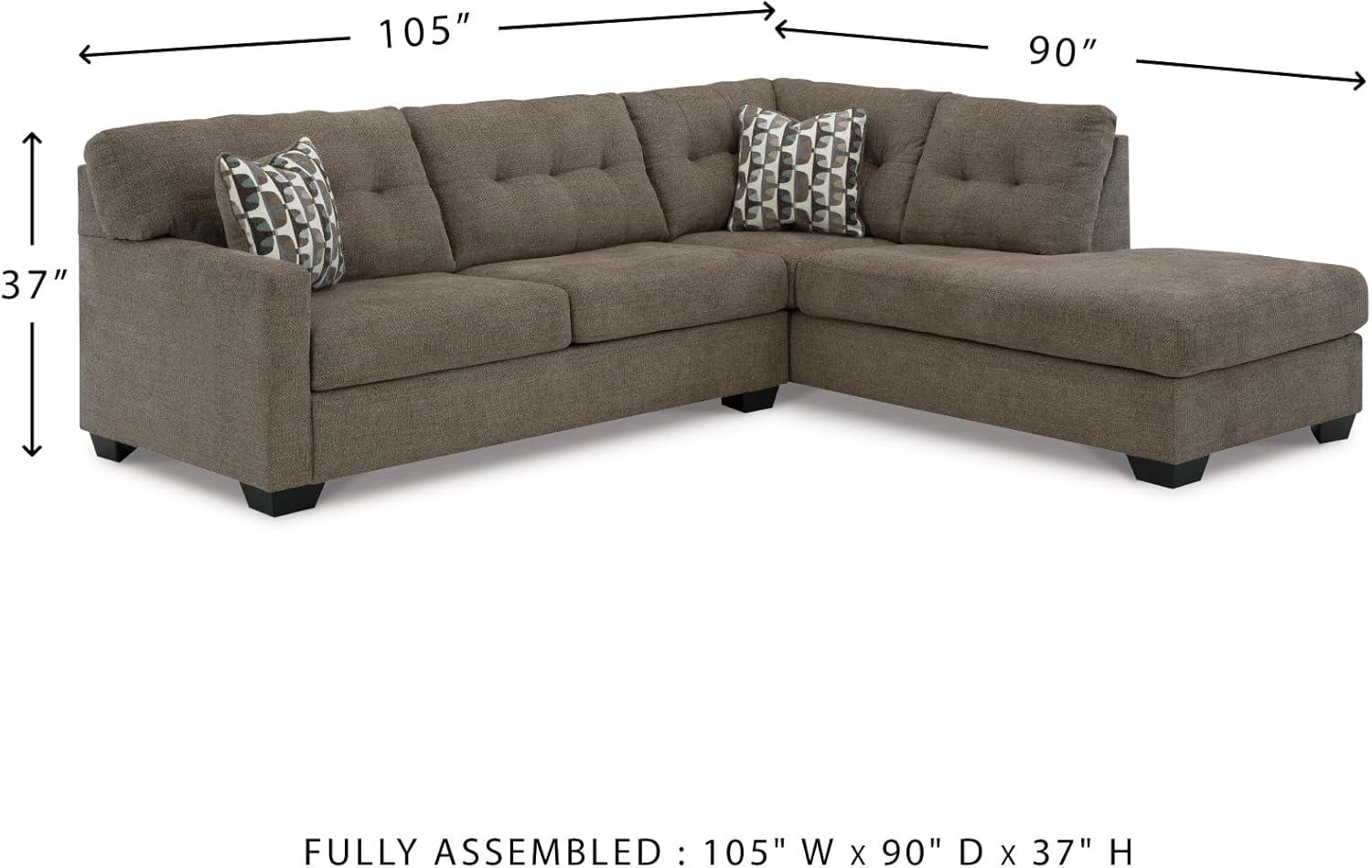 imageSignature Design by Ashley Mahoney Casual LShaped Tufted 2Piece Sectional with Chaise Loose Seat Cushions and 2 Accent Pillows BeigeBrown