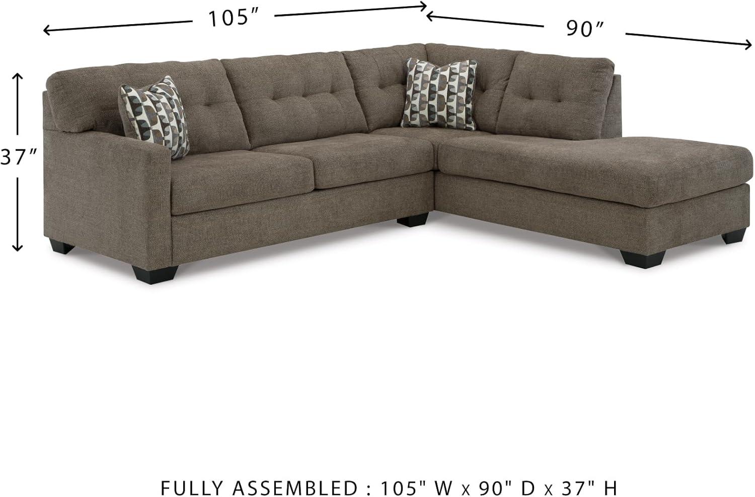 imageSignature Design by Ashley Mahoney Casual LShaped Tufted 2Piece Sectional with Chaise Loose Seat Cushions and 2 Accent Pillows BeigeBrown