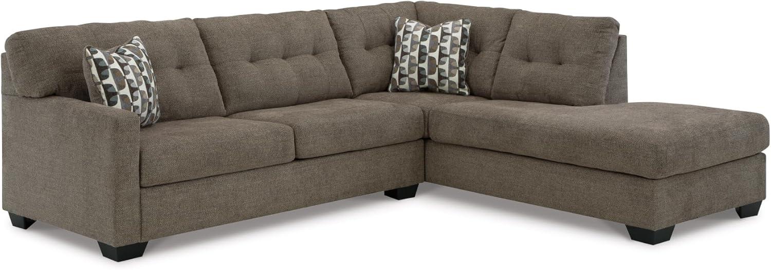 imageSignature Design by Ashley Mahoney Casual LShaped Tufted 2Piece Sectional with Chaise Loose Seat Cushions and 2 Accent Pillows BeigeBrown
