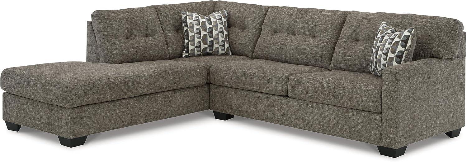 imageSignature Design by Ashley Mahoney Casual LShaped Tufted 2Piece Sectional with Chaise Loose Seat Cushions and 2 Accent Pillows BeigeBrown