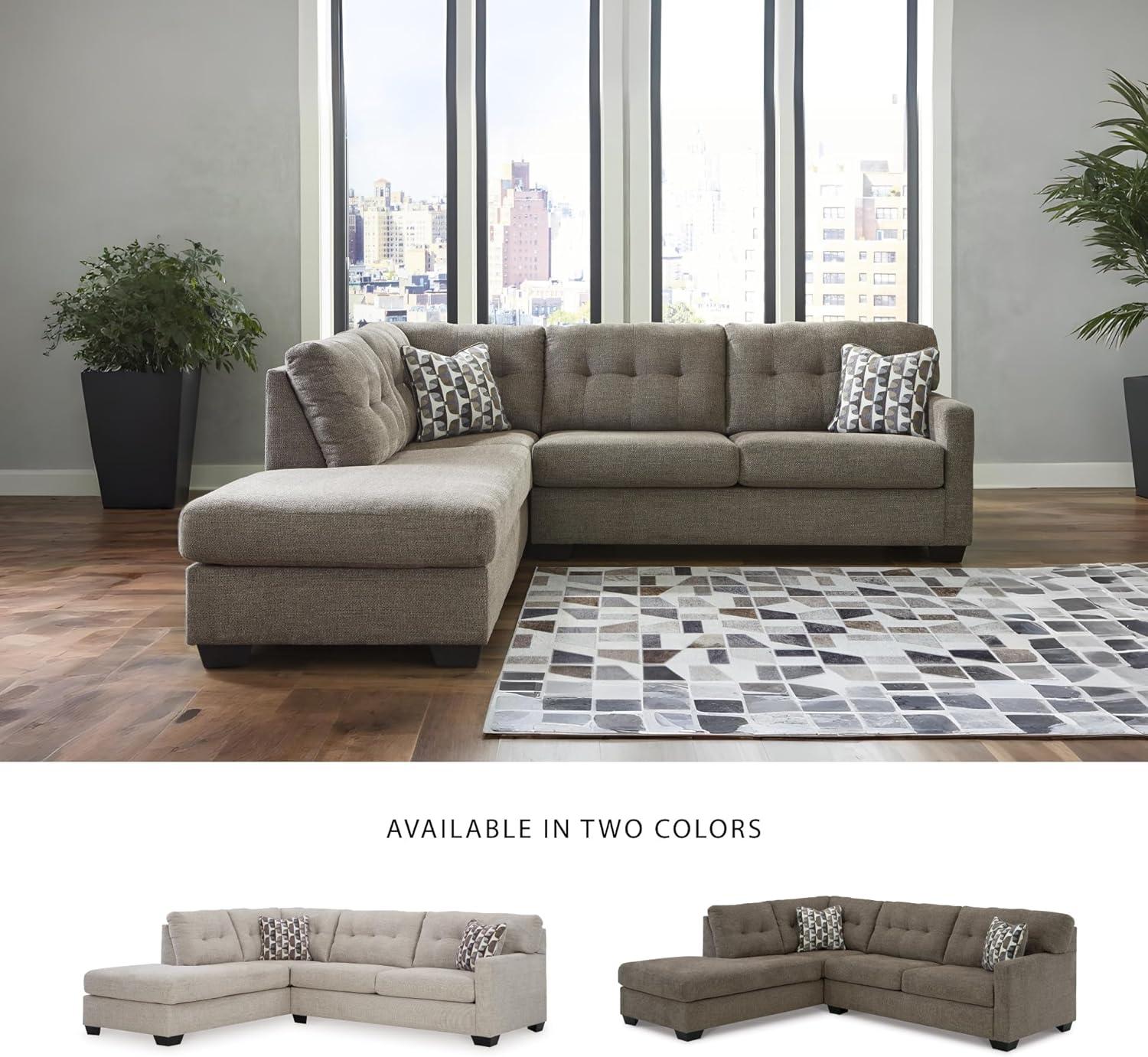 imageSignature Design by Ashley Mahoney Casual LShaped Tufted 2Piece Sectional with Chaise Loose Seat Cushions and 2 Accent Pillows BeigeBrown
