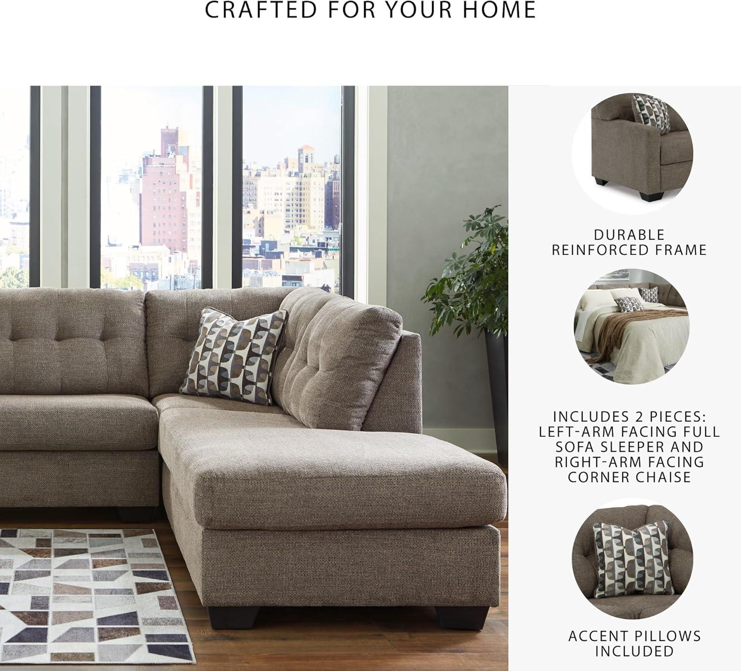 imageSignature Design by Ashley Mahoney Casual LShaped Tufted 2Piece Sectional with Chaise Loose Seat Cushions and 2 Accent Pillows BeigeBrown