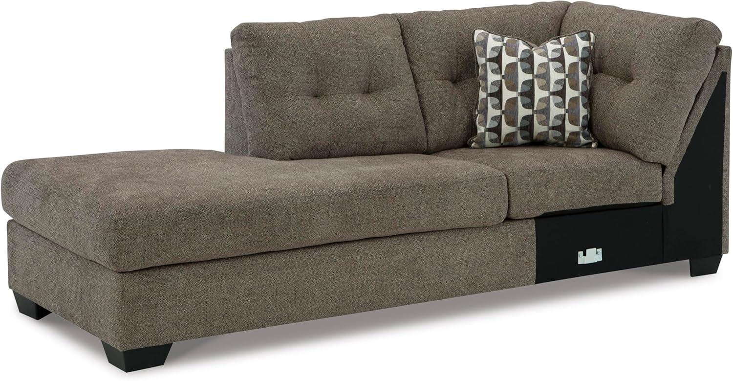 imageSignature Design by Ashley Mahoney Casual LShaped Tufted 2Piece Sectional with Chaise Loose Seat Cushions and 2 Accent Pillows BeigeBrown