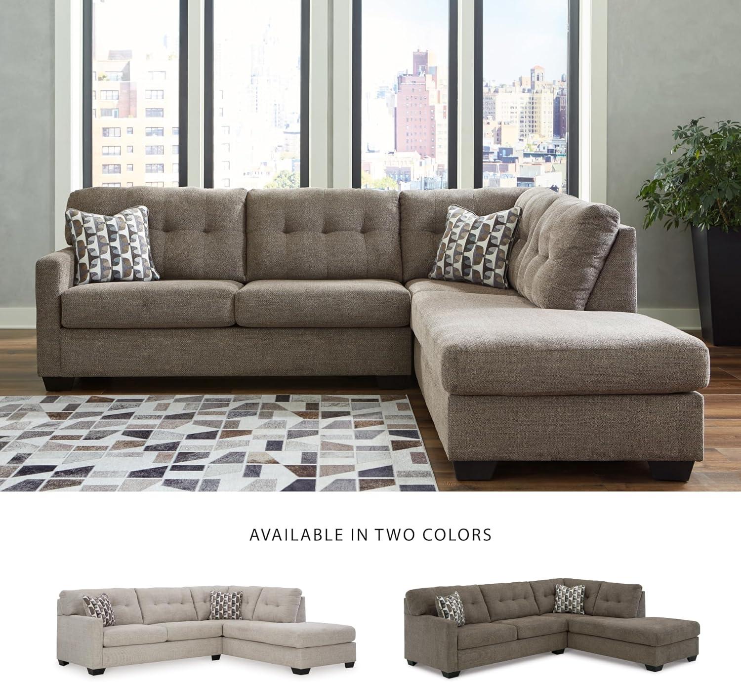 imageSignature Design by Ashley Mahoney Casual LShaped Tufted 2Piece Sectional with Chaise Loose Seat Cushions and 2 Accent Pillows BeigeBrown