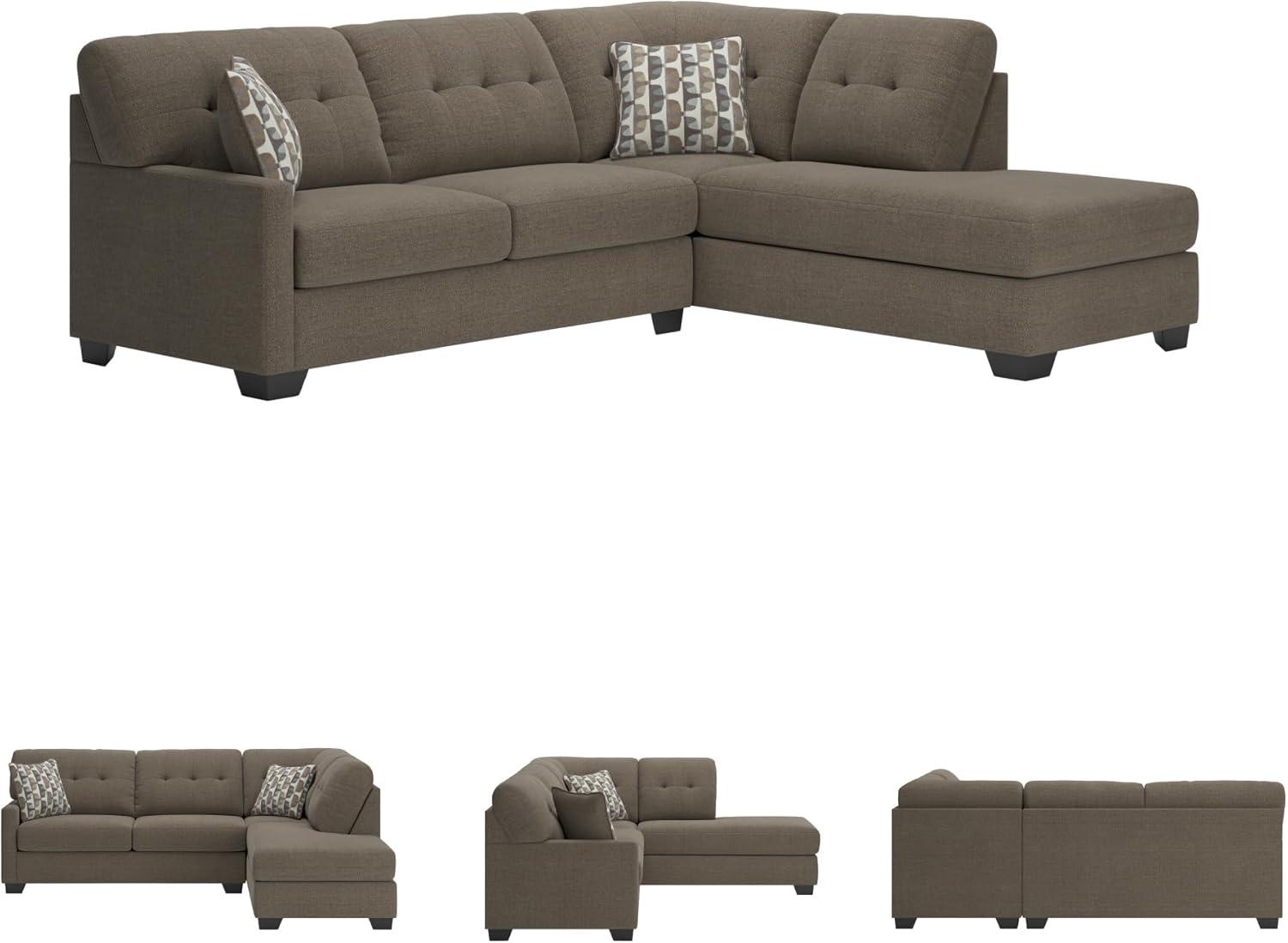 imageSignature Design by Ashley Mahoney Casual LShaped Tufted 2Piece Sectional with Chaise Loose Seat Cushions and 2 Accent Pillows BeigeBrown