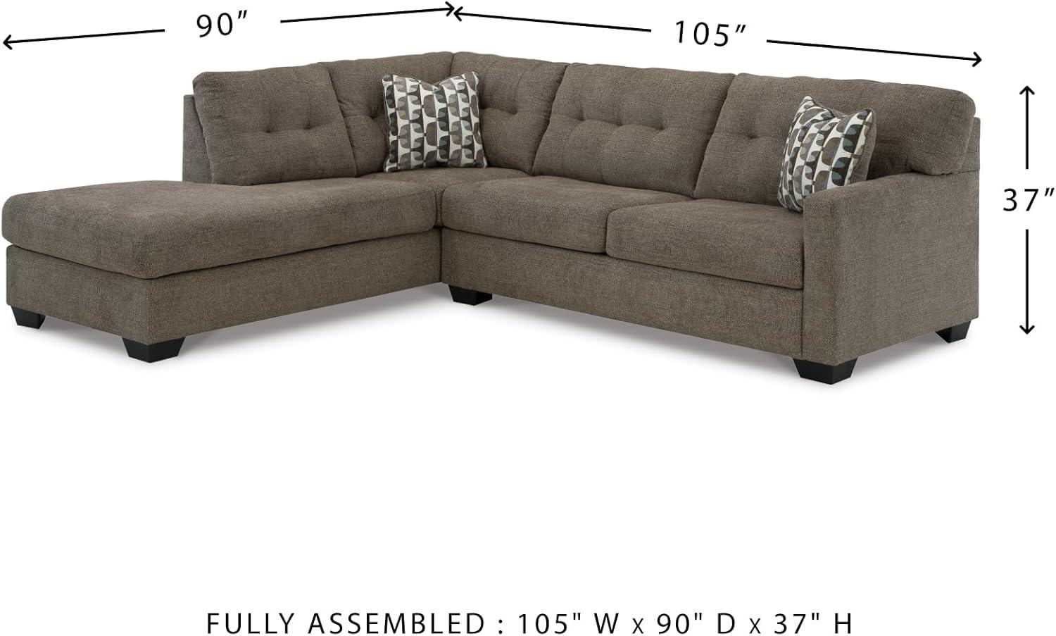 imageSignature Design by Ashley Mahoney Casual LShaped Tufted 2Piece Sectional with Chaise Loose Seat Cushions and 2 Accent Pillows BeigeBrown