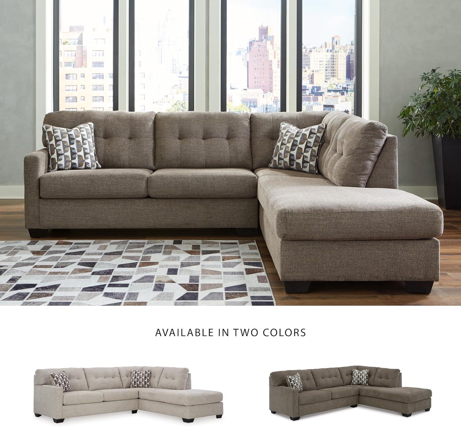 imageSignature Design by Ashley Mahoney Casual LShaped Tufted 2Piece Sectional with Chaise Loose Seat Cushions and 2 Accent Pillows BeigeBrown