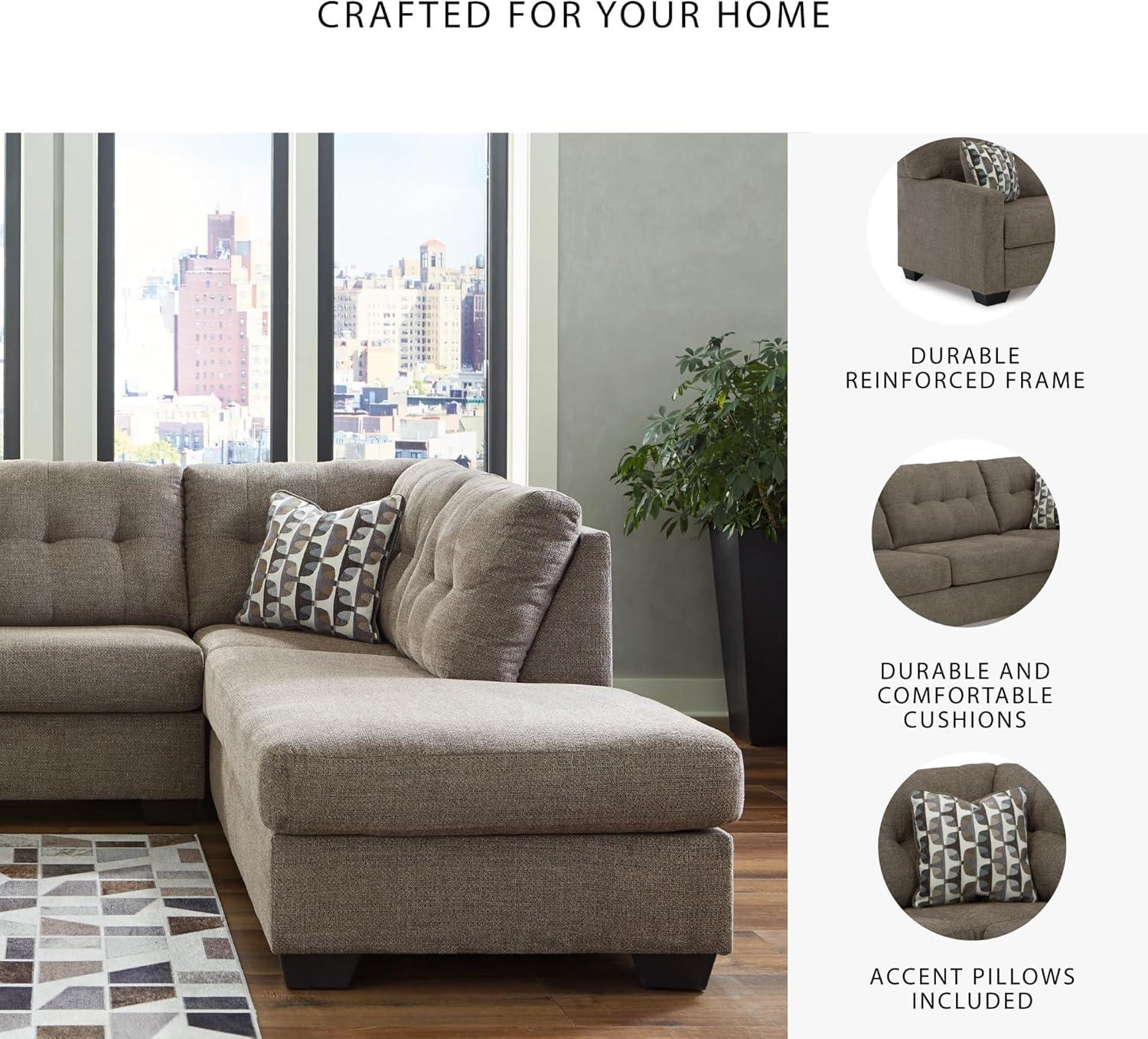 imageSignature Design by Ashley Mahoney Casual LShaped Tufted 2Piece Sectional with Chaise Loose Seat Cushions and 2 Accent Pillows BeigeBrown