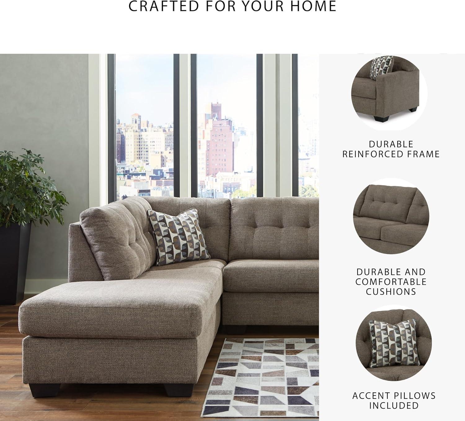 imageSignature Design by Ashley Mahoney Casual LShaped Tufted 2Piece Sectional with Chaise Loose Seat Cushions and 2 Accent Pillows BeigeBrown
