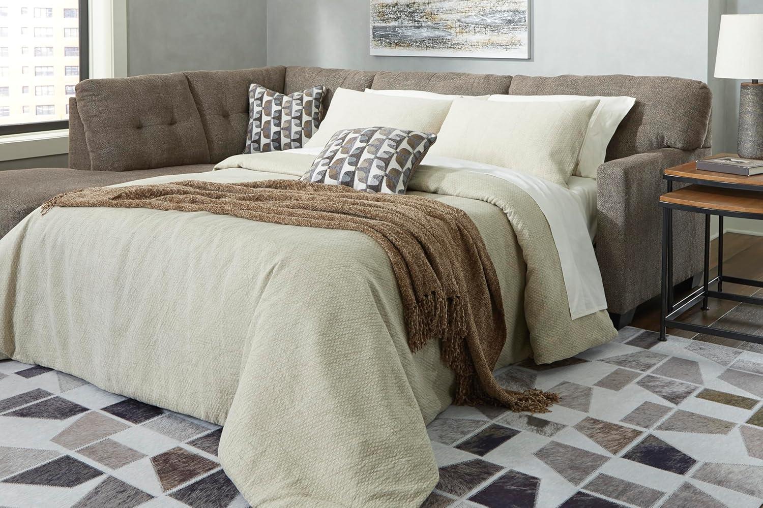 imageSignature Design by Ashley Mahoney Casual LShaped Tufted 2Piece Sectional with Chaise Loose Seat Cushions and 2 Accent Pillows BeigeBrown