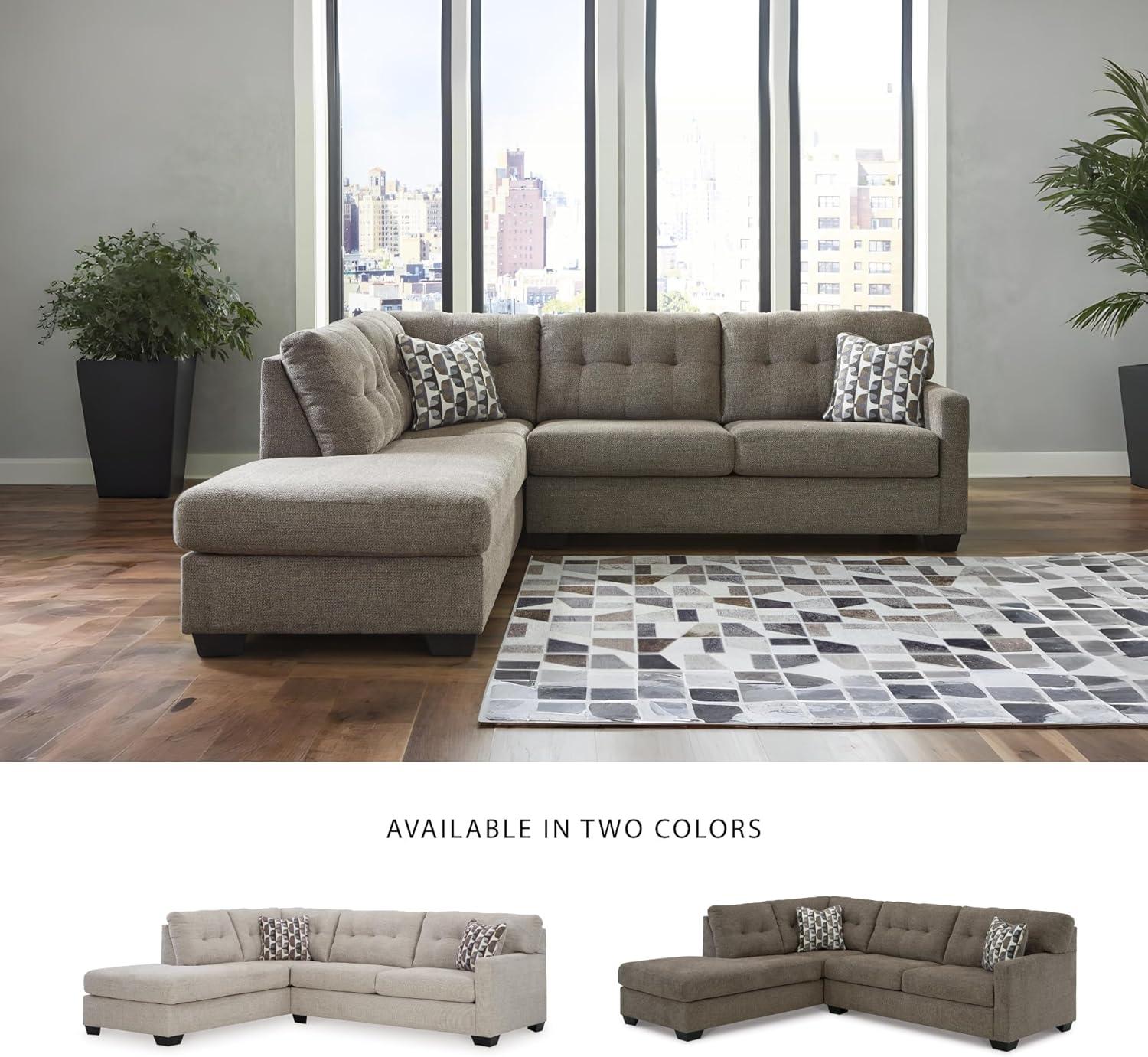 imageSignature Design by Ashley Mahoney Casual LShaped Tufted 2Piece Sectional with Chaise Loose Seat Cushions and 2 Accent Pillows BeigeBrown