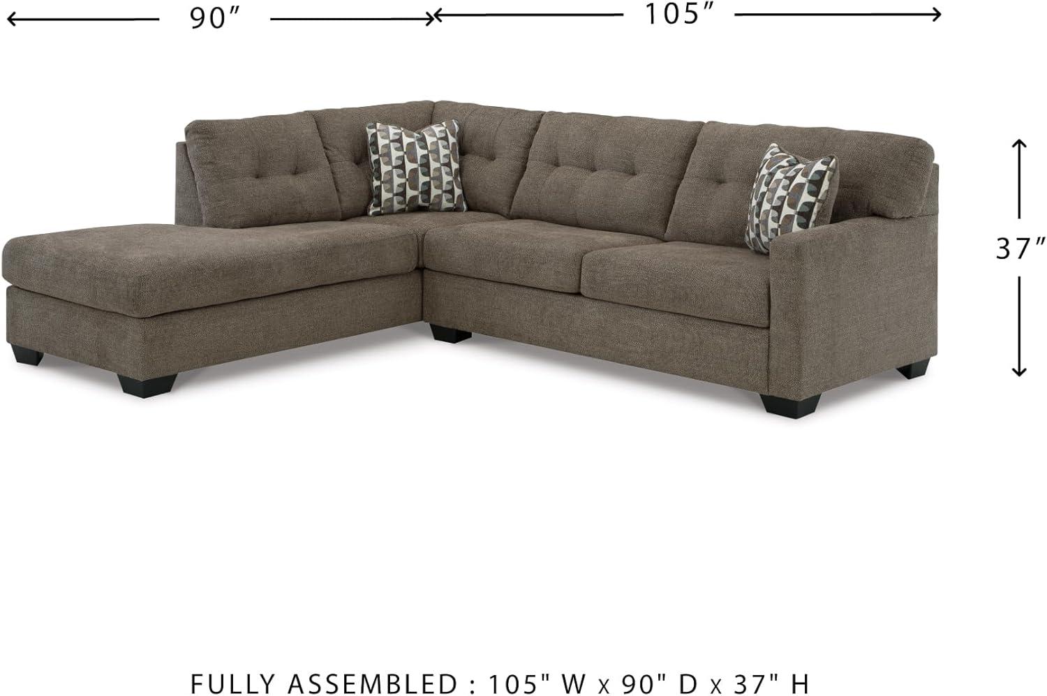 imageSignature Design by Ashley Mahoney Casual LShaped Tufted 2Piece Sectional with Chaise Loose Seat Cushions and 2 Accent Pillows BeigeBrown