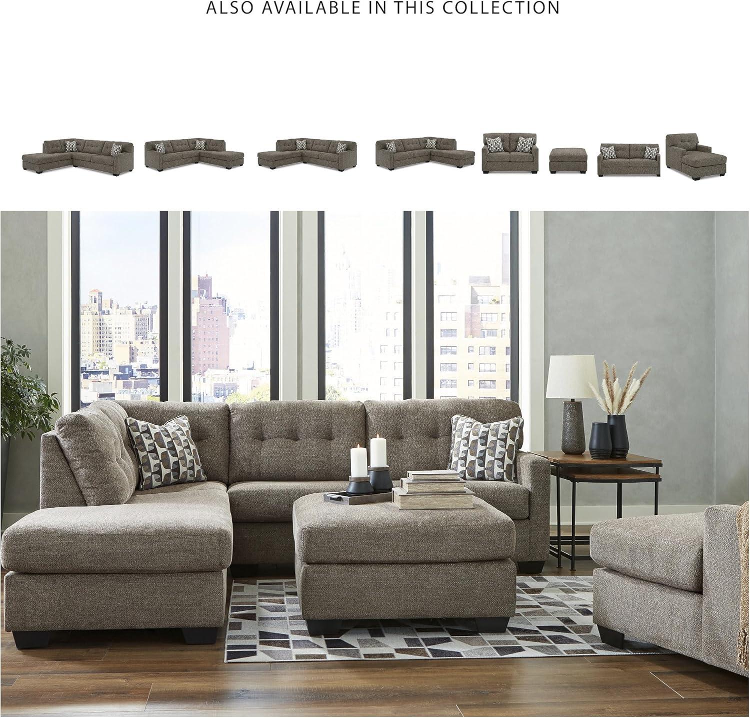 imageSignature Design by Ashley Mahoney Casual LShaped Tufted 2Piece Sectional with Chaise Loose Seat Cushions and 2 Accent Pillows BeigeBrown