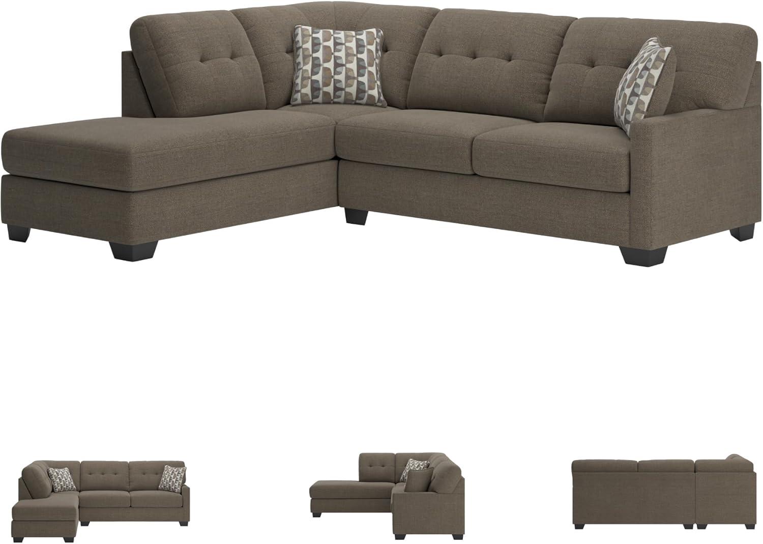 imageSignature Design by Ashley Mahoney Casual LShaped Tufted 2Piece Sectional with Chaise Loose Seat Cushions and 2 Accent Pillows BeigeBrown