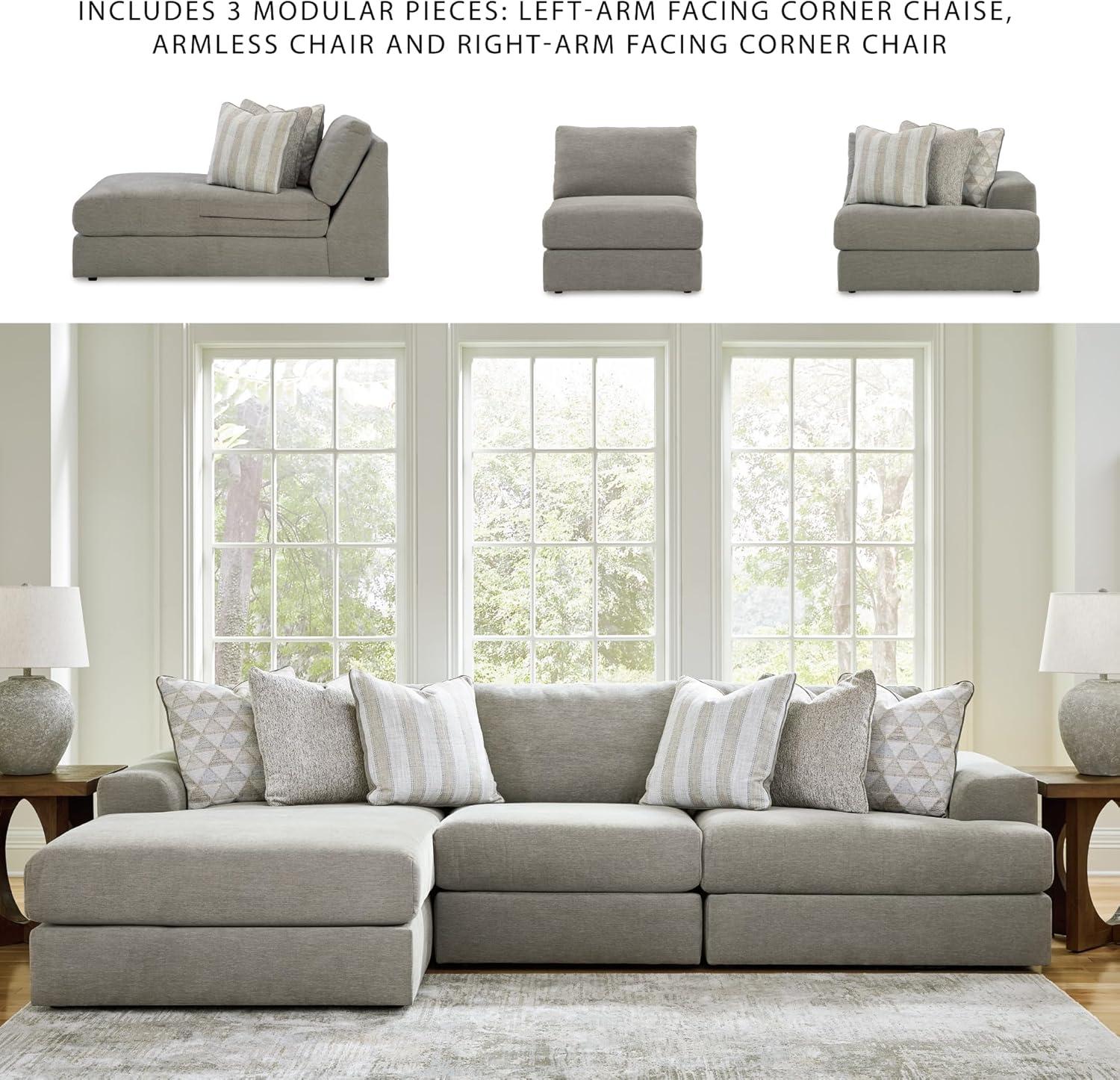 imageSignature Design by Ashley Mahoney Casual LShaped Tufted 2Piece Sectional with Chaise Loose Seat Cushions and 2 Accent Pillows BeigeGrey