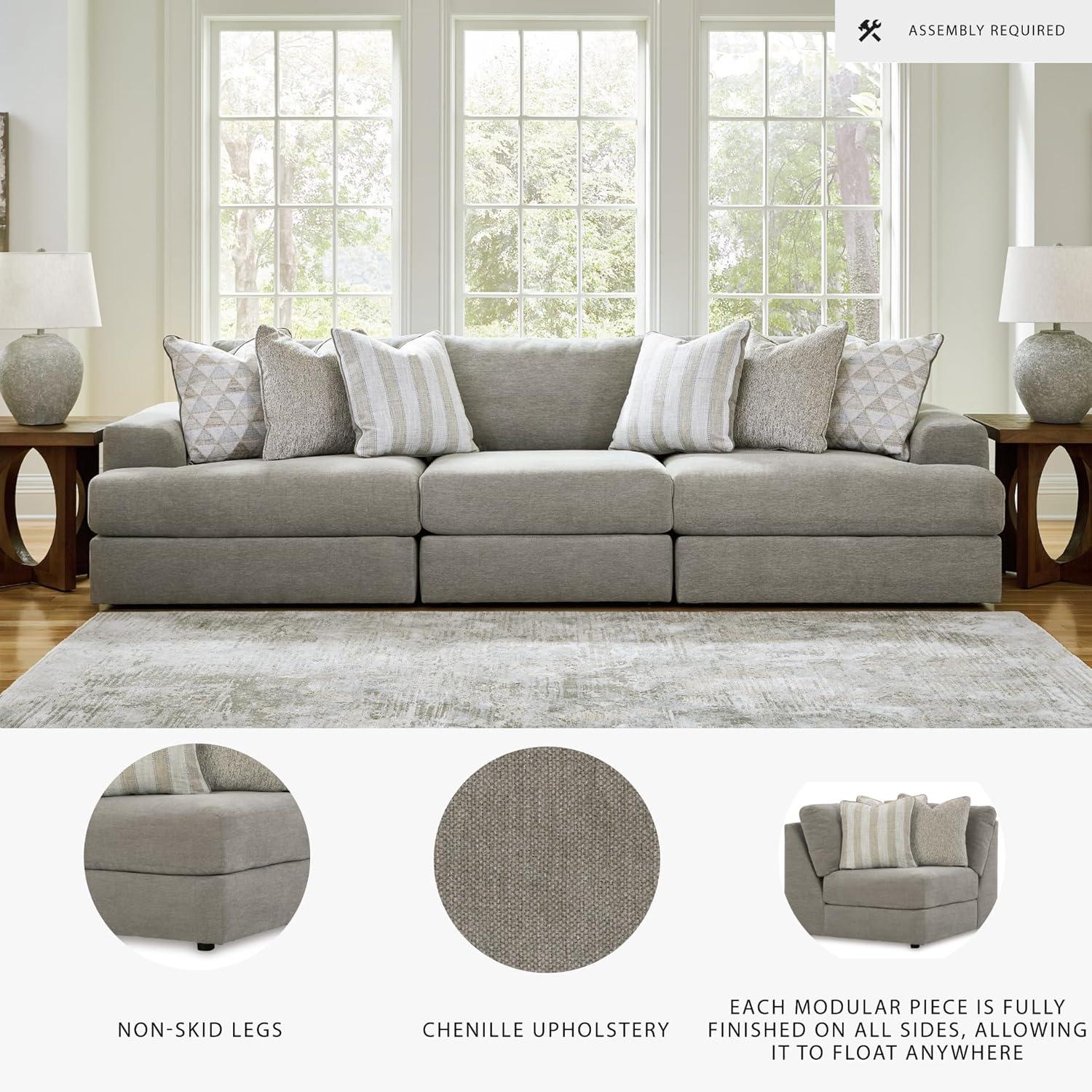 imageSignature Design by Ashley Mahoney Casual LShaped Tufted 2Piece Sectional with Chaise Loose Seat Cushions and 2 Accent Pillows BeigeGrey