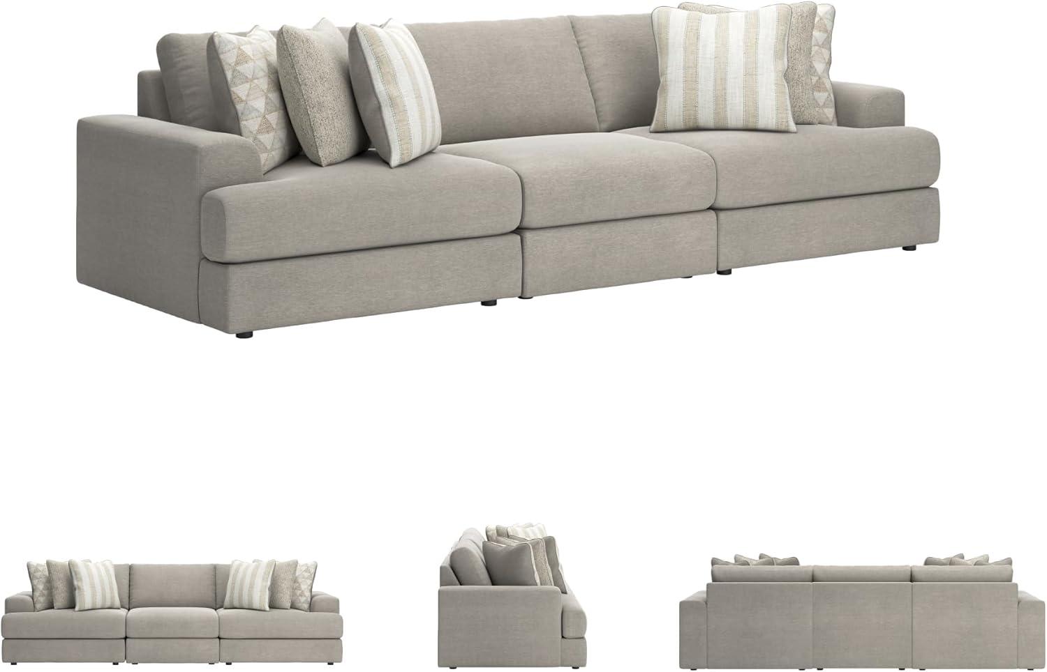 imageSignature Design by Ashley Mahoney Casual LShaped Tufted 2Piece Sectional with Chaise Loose Seat Cushions and 2 Accent Pillows BeigeGrey