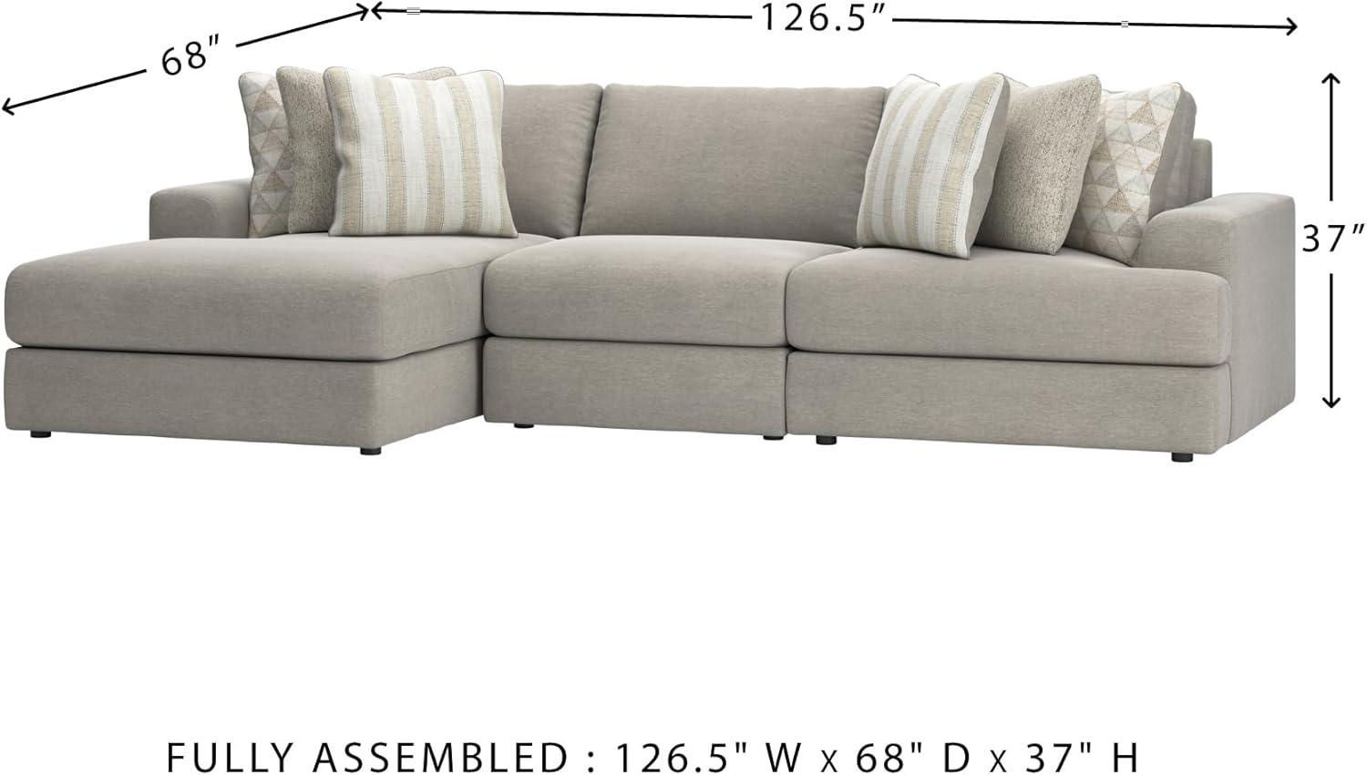 imageSignature Design by Ashley Mahoney Casual LShaped Tufted 2Piece Sectional with Chaise Loose Seat Cushions and 2 Accent Pillows BeigeGrey
