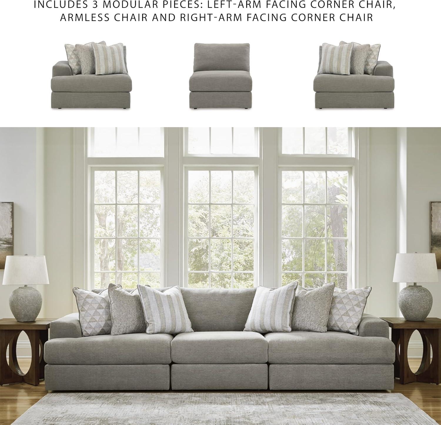imageSignature Design by Ashley Mahoney Casual LShaped Tufted 2Piece Sectional with Chaise Loose Seat Cushions and 2 Accent Pillows BeigeGrey
