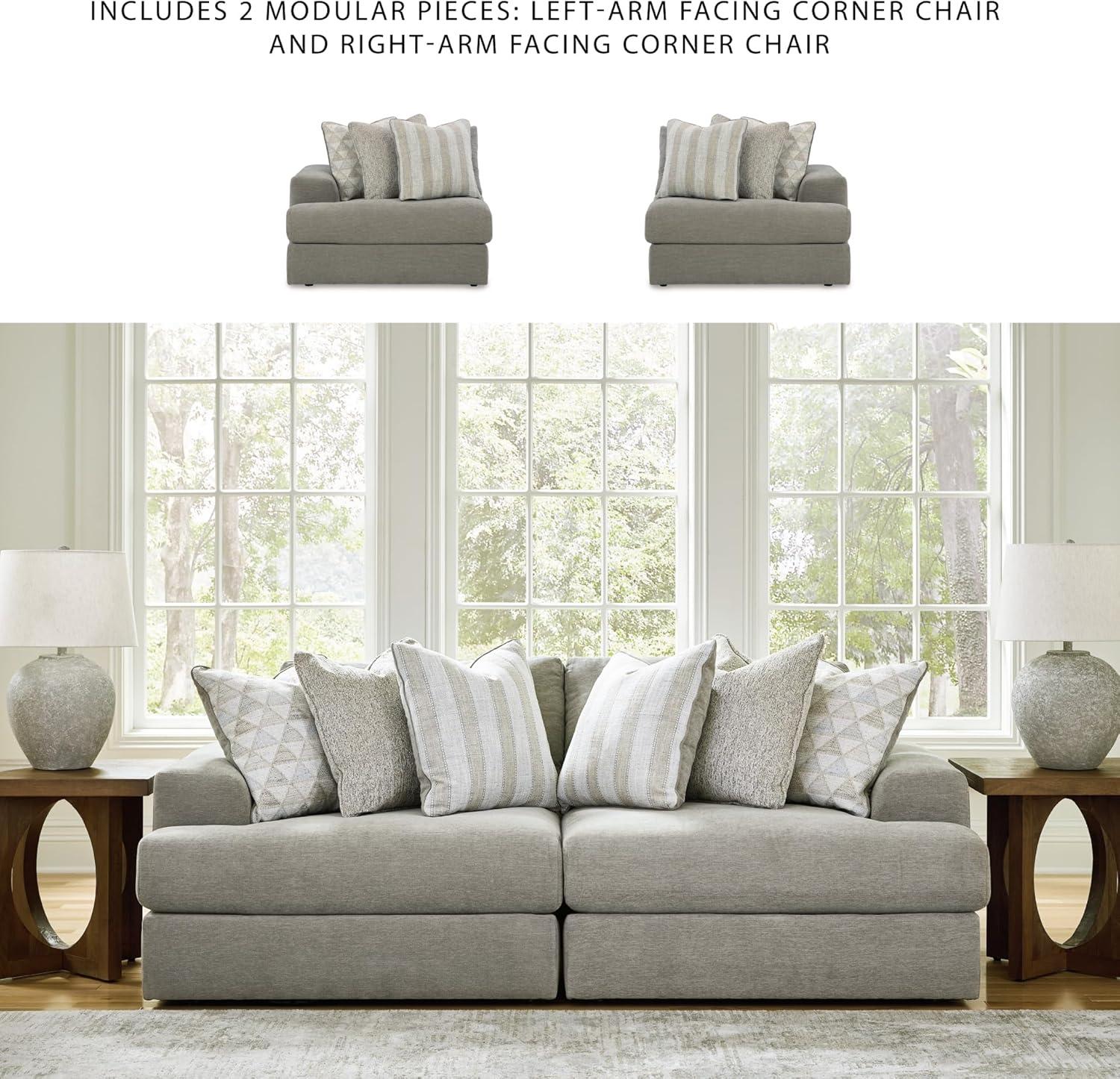 imageSignature Design by Ashley Mahoney Casual LShaped Tufted 2Piece Sectional with Chaise Loose Seat Cushions and 2 Accent Pillows BeigeGrey