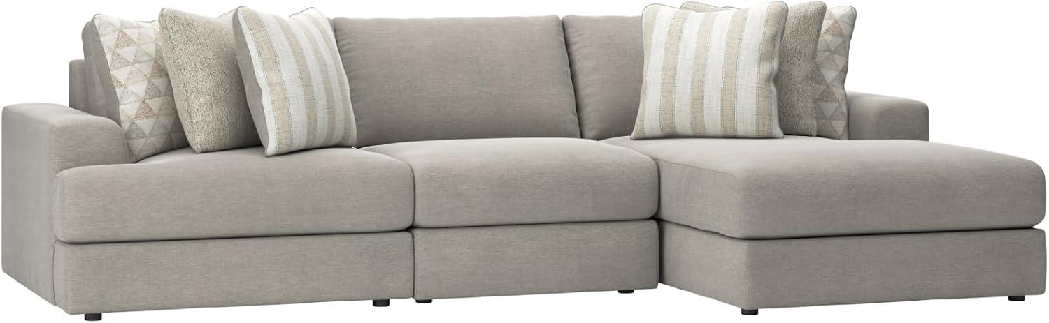 imageSignature Design by Ashley Mahoney Casual LShaped Tufted 2Piece Sectional with Chaise Loose Seat Cushions and 2 Accent Pillows BeigeGrey