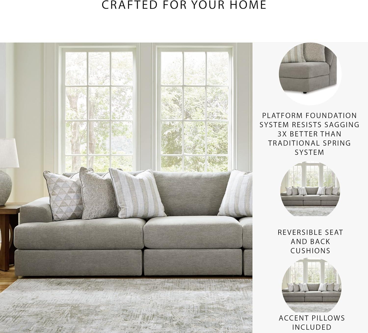 imageSignature Design by Ashley Mahoney Casual LShaped Tufted 2Piece Sectional with Chaise Loose Seat Cushions and 2 Accent Pillows BeigeGrey