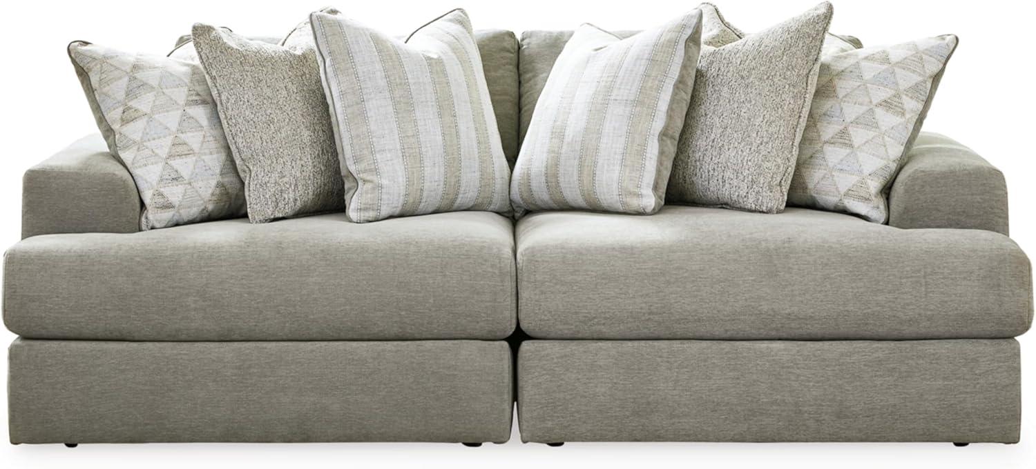 imageSignature Design by Ashley Mahoney Casual LShaped Tufted 2Piece Sectional with Chaise Loose Seat Cushions and 2 Accent Pillows BeigeGrey