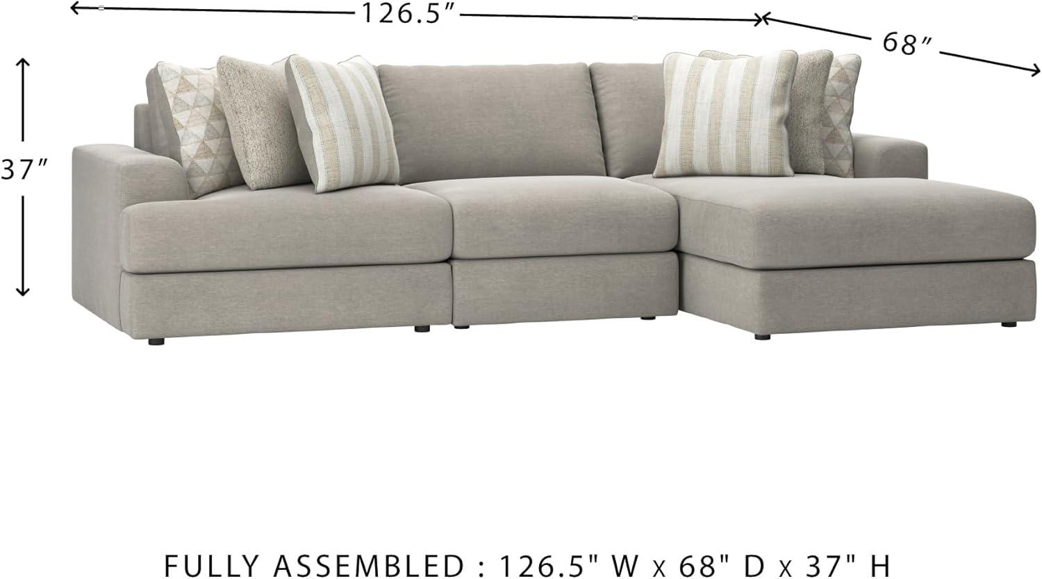 imageSignature Design by Ashley Mahoney Casual LShaped Tufted 2Piece Sectional with Chaise Loose Seat Cushions and 2 Accent Pillows BeigeGrey