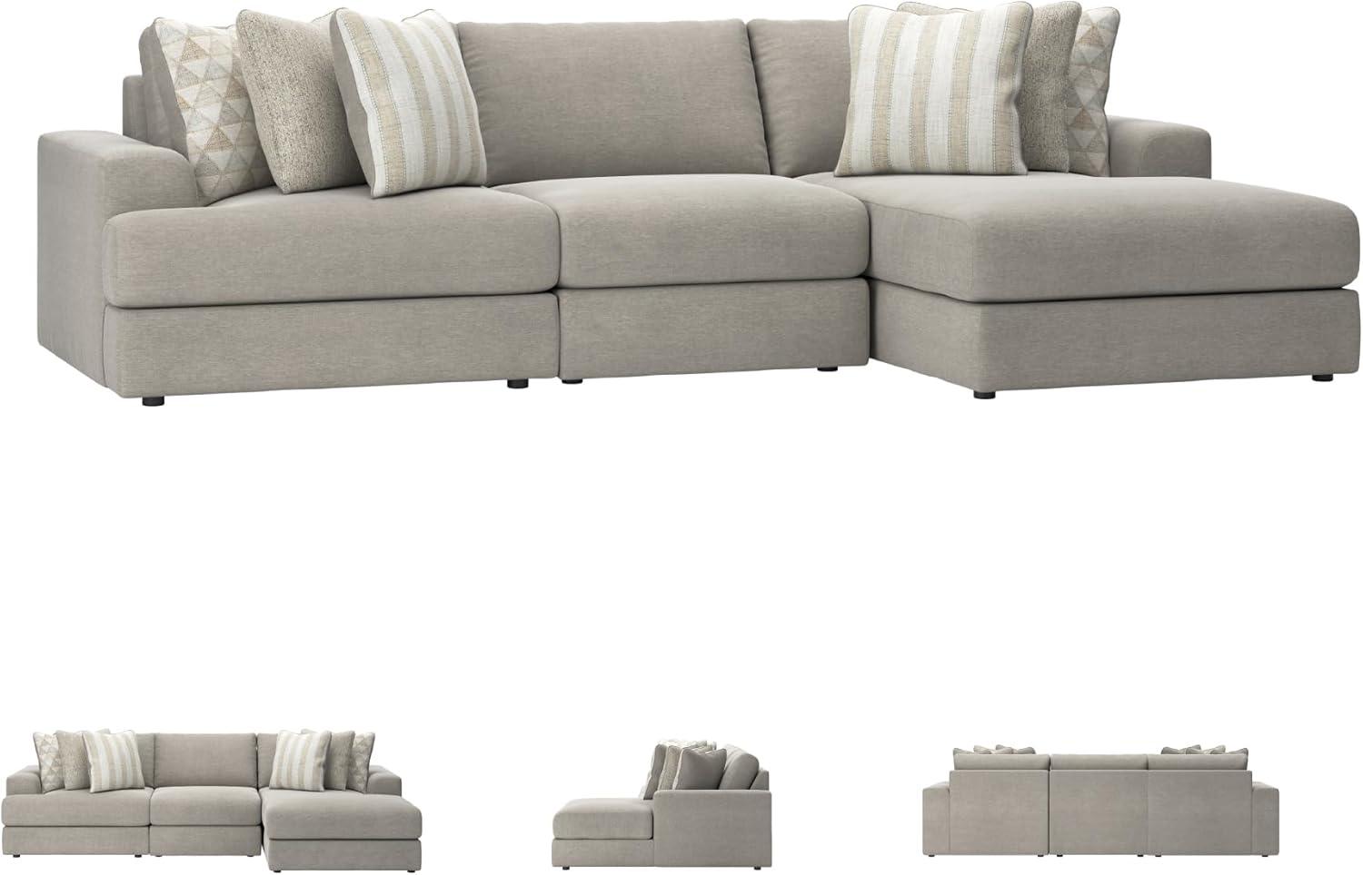 imageSignature Design by Ashley Mahoney Casual LShaped Tufted 2Piece Sectional with Chaise Loose Seat Cushions and 2 Accent Pillows BeigeGrey