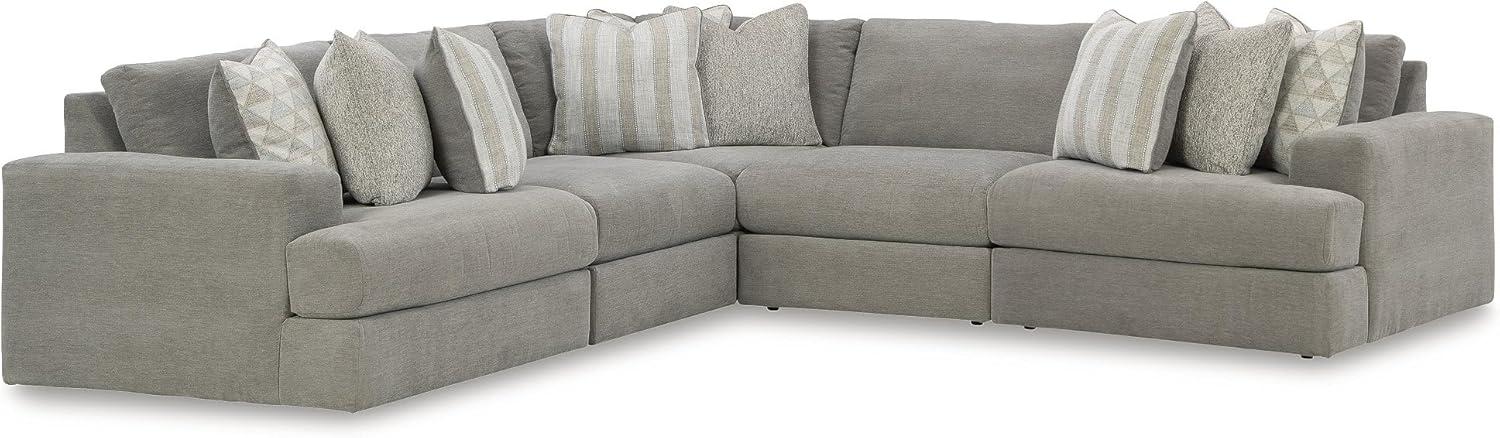 imageSignature Design by Ashley Mahoney Casual LShaped Tufted 2Piece Sectional with Chaise Loose Seat Cushions and 2 Accent Pillows BeigeGrey