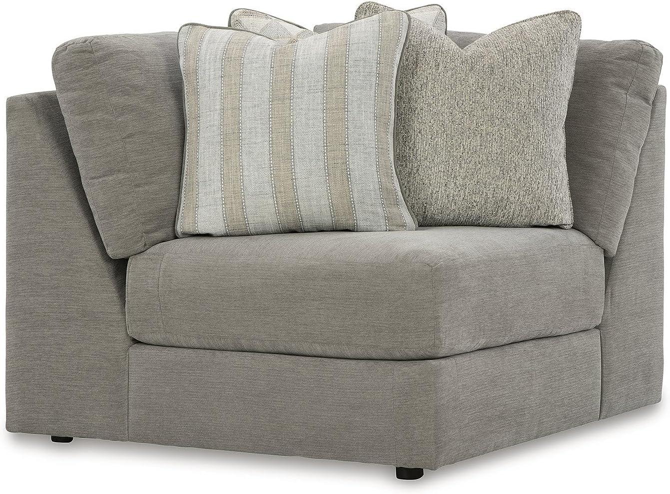 imageSignature Design by Ashley Mahoney Casual LShaped Tufted 2Piece Sectional with Chaise Loose Seat Cushions and 2 Accent Pillows BeigeGrey