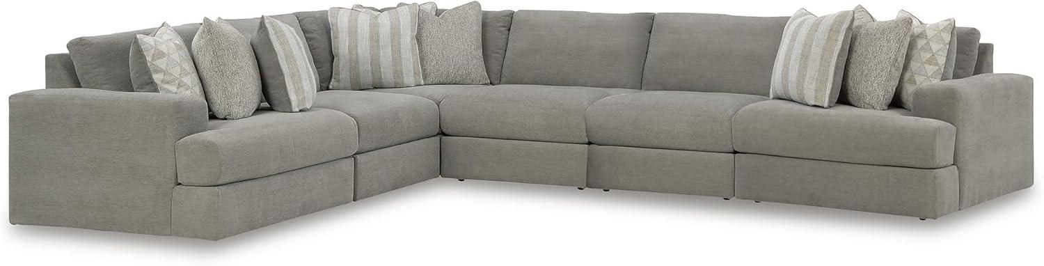 imageSignature Design by Ashley Mahoney Casual LShaped Tufted 2Piece Sectional with Chaise Loose Seat Cushions and 2 Accent Pillows BeigeGrey