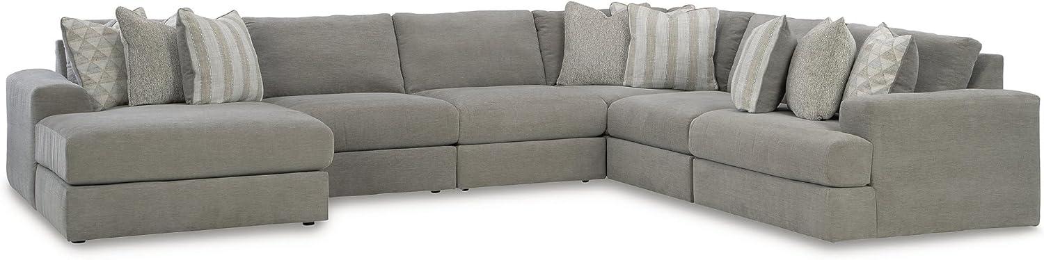 imageSignature Design by Ashley Mahoney Casual LShaped Tufted 2Piece Sectional with Chaise Loose Seat Cushions and 2 Accent Pillows BeigeGrey