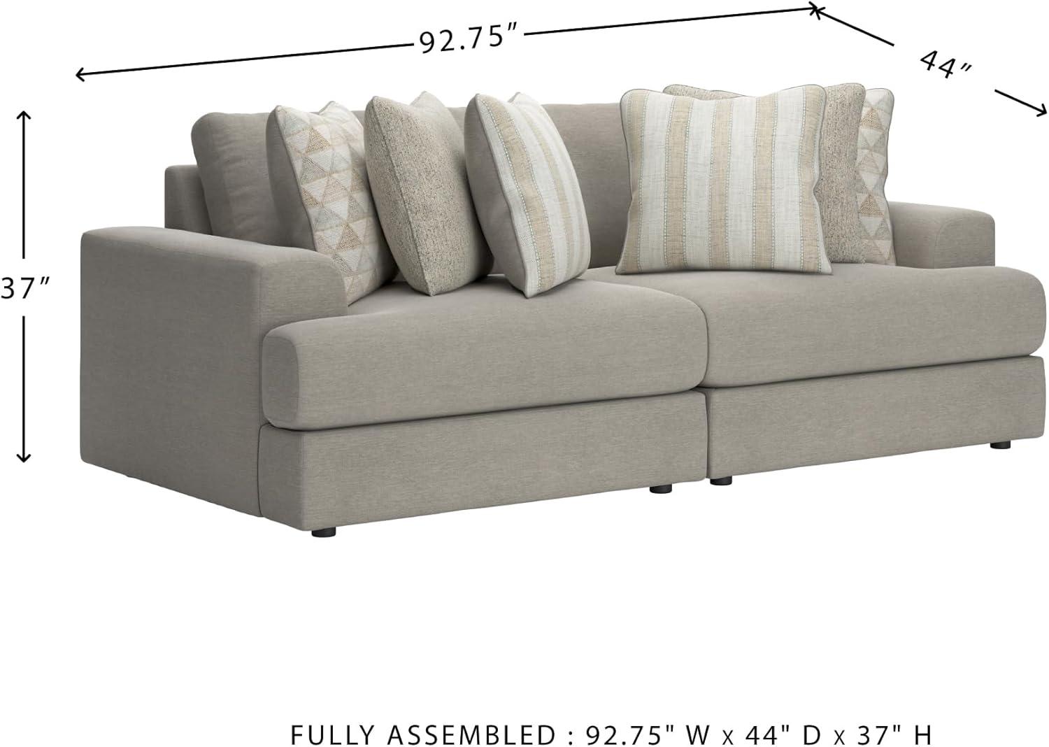 imageSignature Design by Ashley Mahoney Casual LShaped Tufted 2Piece Sectional with Chaise Loose Seat Cushions and 2 Accent Pillows BeigeGrey