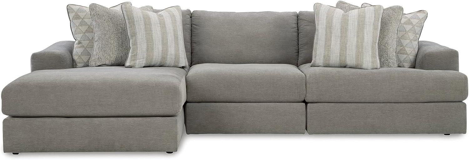 imageSignature Design by Ashley Mahoney Casual LShaped Tufted 2Piece Sectional with Chaise Loose Seat Cushions and 2 Accent Pillows BeigeGrey