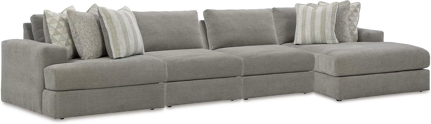 imageSignature Design by Ashley Mahoney Casual LShaped Tufted 2Piece Sectional with Chaise Loose Seat Cushions and 2 Accent Pillows BeigeGrey