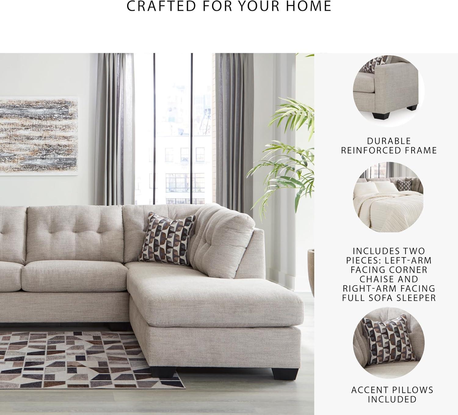 imageSignature Design by Ashley Mahoney Casual LShaped Tufted 2Piece Sectional with Chaise Loose Seat Cushions and 2 Accent Pillows BeigeLight Gray