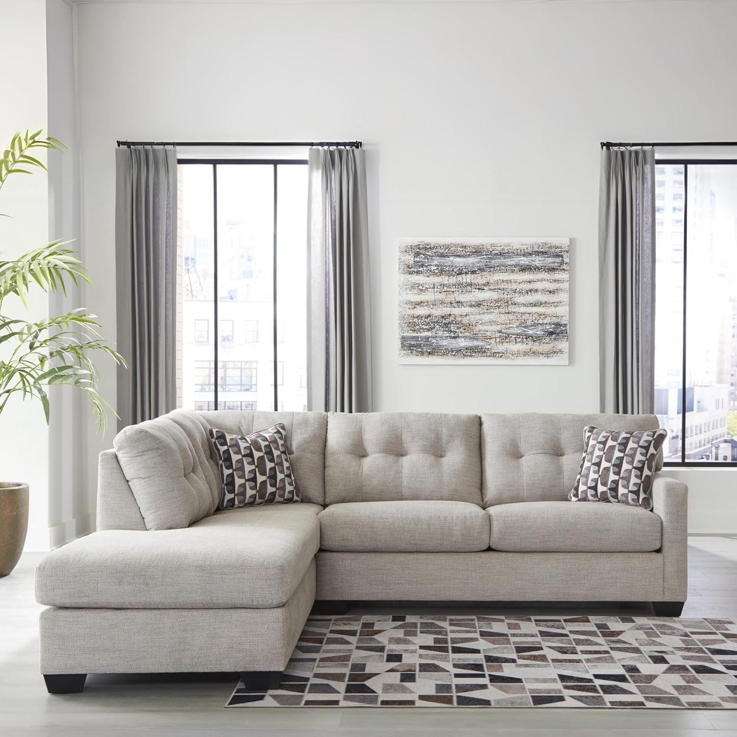 imageSignature Design by Ashley Mahoney Casual LShaped Tufted 2Piece Sectional with Chaise Loose Seat Cushions and 2 Accent Pillows BeigeLight Gray