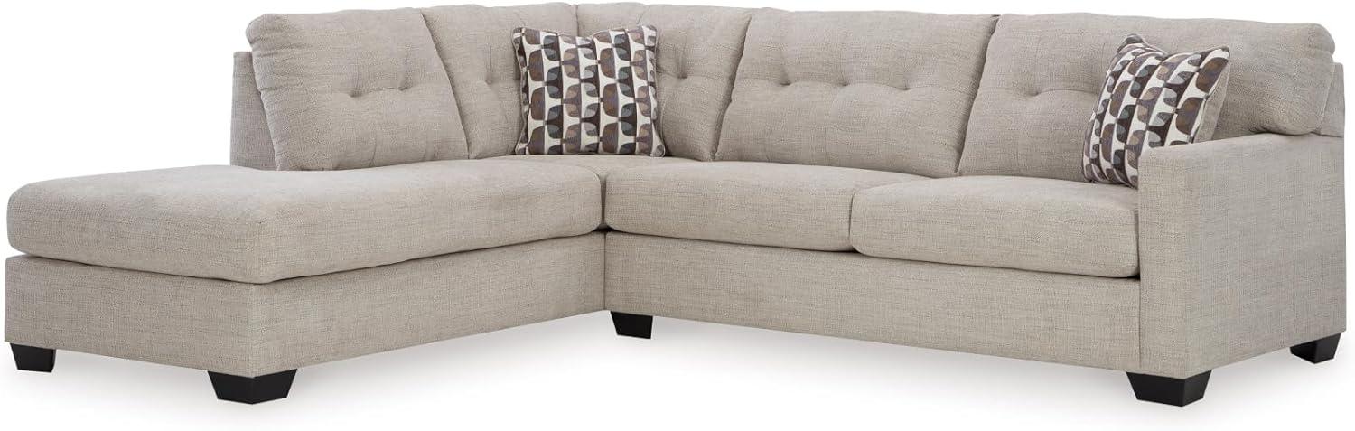imageSignature Design by Ashley Mahoney Casual LShaped Tufted 2Piece Sectional with Chaise Loose Seat Cushions and 2 Accent Pillows BeigeLight Gray